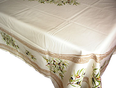 French coated tablecloth (olives 2005. white x beige) - Click Image to Close